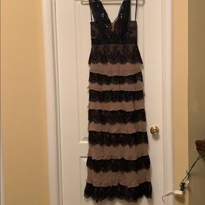 Black and Tan V Neck Evening Dress
